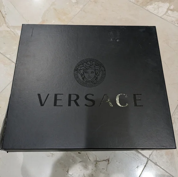 Versace Medusa Leather & Jacquard Combat Boot Black